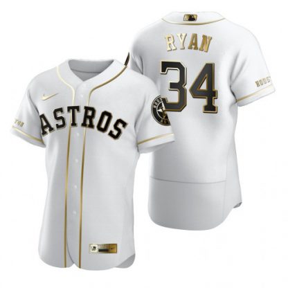 Houston Houston Astros #34 Nolan Ryan White Nike Men's Authentic Golden Edition MLB Jersey