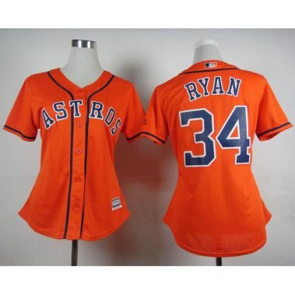 Houston Astros #34 Nolan Ryan Orange Alternate Women's Stitched MLB Jersey