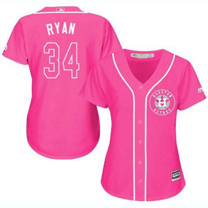 Houston Astros #34 Nolan Ryan Pink Fashion Women's Stitched MLB Jersey