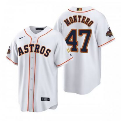 Houston Houston Astros #47 Rafael Montero White Gold 2022 World Series Champions Stitched Men's Nike MLB Jersey