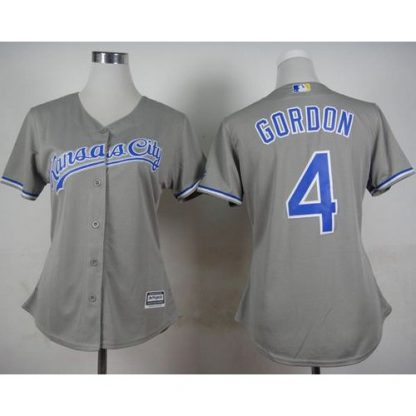 Kansas City Royals #4 Alex Gordon Grey Road Women's Stitched MLB Jersey