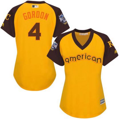 Kansas City Royals #4 Alex Gordon Gold 2016 All-Star American League Women's Stitched MLB Jersey