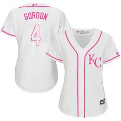Kansas City Royals #4 Alex Gordon White/Pink Fashion Women's Stitched MLB Jersey
