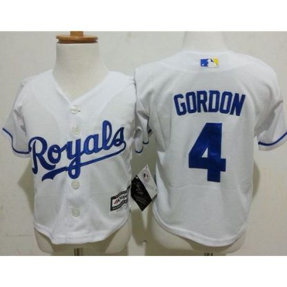 Toddler Kansas City Royals #4 Alex Gordon White Cool Base Stitched MLB Jersey
