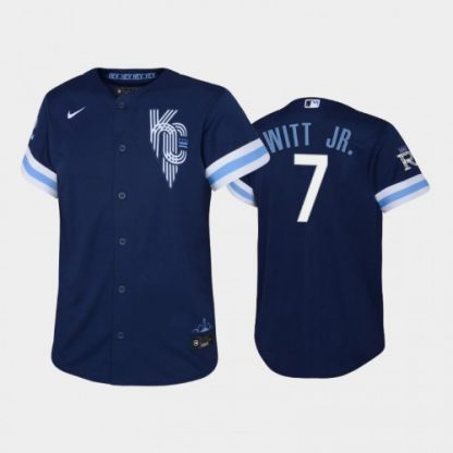 Kansas City Kansas City Royals #7 Bobby Witt Jr. Youth Replica 2022 City Connect Navy Jersey