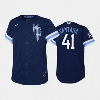 Kansas City Kansas City Royals #41 Carlos Santana Youth Replica 2022 City Connect Navy Jersey