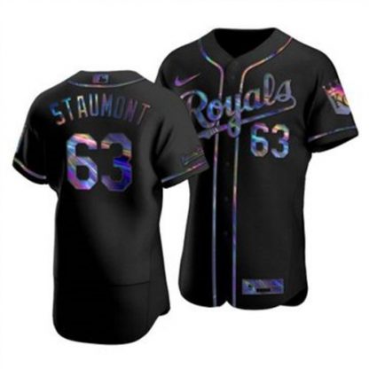 Kansas City Kansas City Royals #63 Josh Staumont Men's Nike Iridescent Holographic Collection MLB Jersey - Black