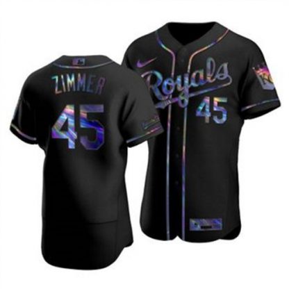 Kansas City Kansas City Royals #45 Kyle Zimmer Men's Nike Iridescent Holographic Collection MLB Jersey - Black