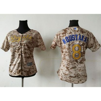 Kansas City Royals #8 Mike Moustakas Camo Women's Fashion Stitched MLB Jersey
