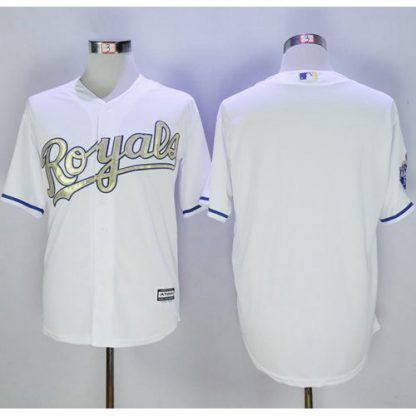 Kansas City Royals Blank White New Cool Base 2015 World Series Champions Gold Program Stitched MLB Jersey