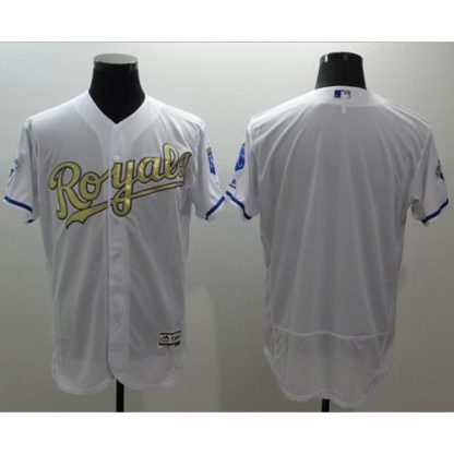 Kansas City Royals Blank White FlexBase Authentic 2015 World Series Champions Gold Program Stitched MLB Jersey