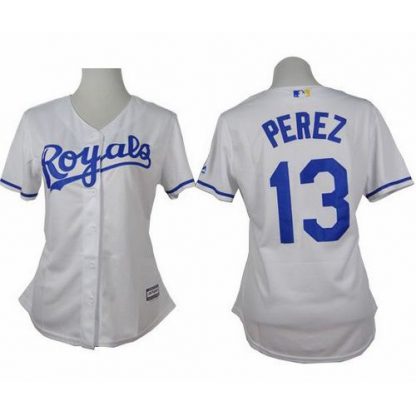 Kansas City Royals #13 Salvador Perez White Home Women's Stitched MLB Jersey