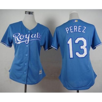 Kansas City Royals #13 Salvador Perez Light Blue Alternate 1 Women's Stitched MLB Jersey