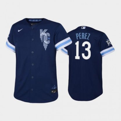 Kansas City Kansas City Royals #13 Salvador Perez Youth Replica 2022 City Connect Navy Jersey