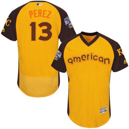 Kansas City Royals #13 Salvador Perez Gold Flexbase Authentic Collection 2016 All-Star American League Stitched MLB Jersey