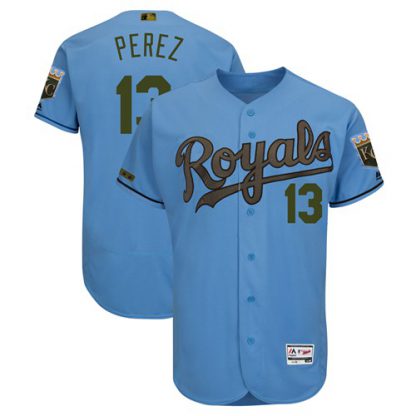 Kansas City Royals #13 Salvador Perez Light Blue Flexbase Authentic Collection 2018 Memorial Day Stitched MLB Jersey
