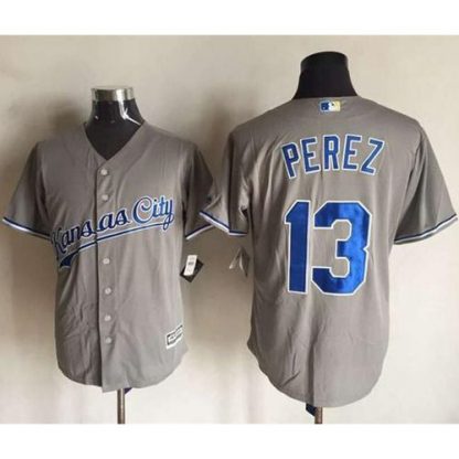 Kansas City Royals #13 Salvador Perez New Grey Cool Base Stitched MLB Jersey