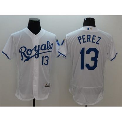 Kansas City Royals #13 Salvador Perez White Flexbase Authentic Collection Stitched MLB Jersey