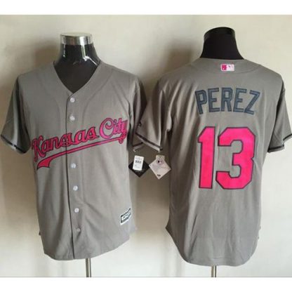 Kansas City Royals #13 Salvador Perez Grey New Cool Base Mother's Day Stitched MLB Jersey