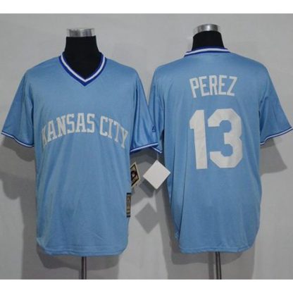 Kansas City Royals #13 Salvador Perez Light Blue Cooperstown Stitched MLB Jersey