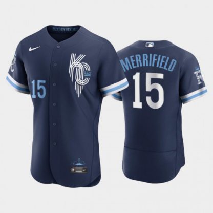Kansas City Kansas City Royals #15 Whit Merrifield Men's Nike Authentic 2022 City Connect Navy Jersey