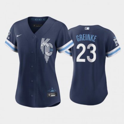 Kansas City Kansas City Royals #23 Zack Greinke Women's Replica 2022 City Connect Navy Jersey