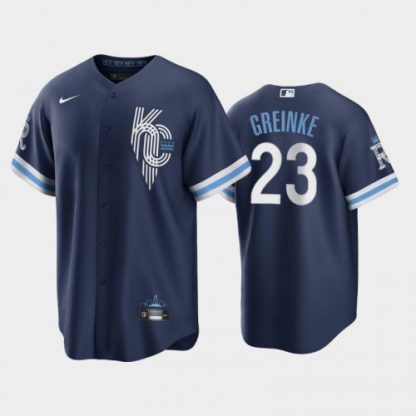 Kansas City Kansas City Royals #23 Zack Greinke Men's Nike Game Replica 2022 City Connect Navy Jersey