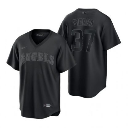 Los Angeles Los Angeles Angels #37 Magneuris Sierra Nike Men's MLB Black Pitch Black Fashion Jersey
