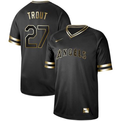 Nike Los Angeles Angels of Anaheim #27 Mike Trout Black Gold Authentic Stitched MLB Jersey