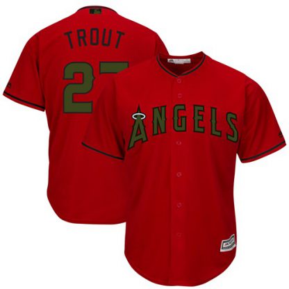 Los Angeles Angels of Anaheim #27 Mike Trout Red New Cool Base 2018 Memorial Day Stitched MLB Jersey