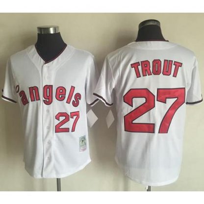 Mitchell And Ness Los Angeles Angels of Anaheim #27 Mike Trout White Throwback Stitched MLB Jersey