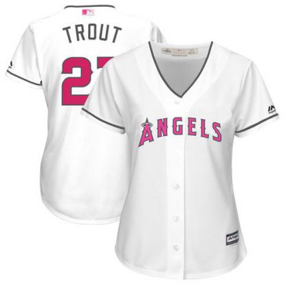 Los Angeles Angels #27 Mike Trout White Mother's Day Cool Base Women's Stitched MLB Jersey