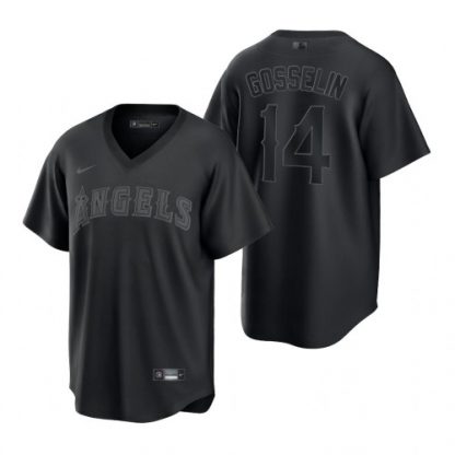 Los Angeles Los Angeles Angels #14 Phil Gosselin Nike Men's MLB Black Pitch Black Fashion Jersey