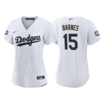 Los Angeles Los Angeles Dodgers #15 Austin Barnes Women's Nike 2021 Gold Program World Series Champions MLB Jersey Whtie