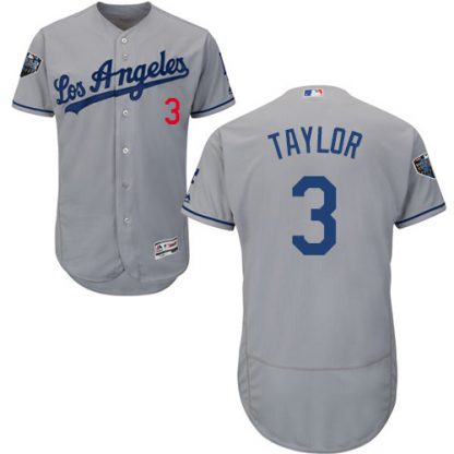 Los Angeles Dodgers #3 Chris Taylor Grey Flexbase Authentic Collection 2018 World Series Stitched MLB Jersey