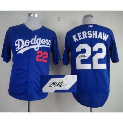 Los Angeles Dodgers #22 Clayton Kershaw Blue Cool Base Autographed Stitched MLB Jersey
