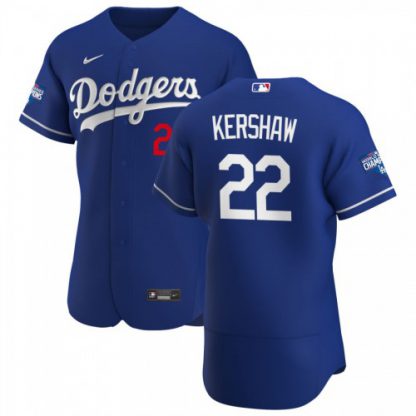 Los Angeles Los Angeles Dodgers #22 Clayton Kershaw Men's Nike Royal Alternate 2020 World Series Champions Authentic Player MLB Jersey