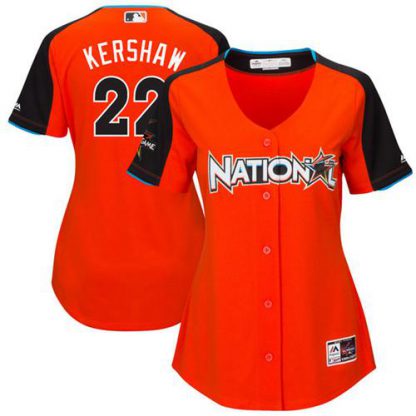 Los Angeles Dodgers #22 Clayton Kershaw Orange 2017 All-Star National League Women's Stitched MLB Jersey