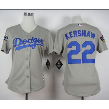 Los Angeles Dodgers #22 Clayton Kershaw Grey Alternate Road 2018 World Series Women's Stitched MLB Jersey