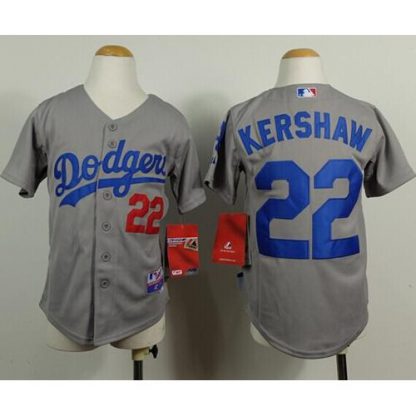 Los Angeles Dodgers #22 Clayton Kershaw Grey Cool Base Stitched Youth MLB Jersey
