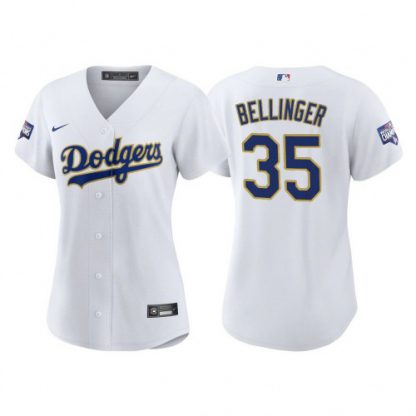 Los Angeles Los Angeles Dodgers #35 Cody Bellinger Women's Nike 2021 Gold Program World Series Champions MLB Jersey Whtie