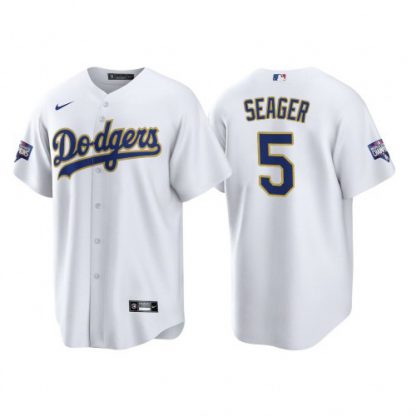 Los Angeles Los Angeles Dodgers #5 Corey Seager Men's Nike 2021 Gold Program World Series Champions MLB Jersey Whtie