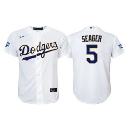 Los Angeles Los Angeles Dodgers #5 Corey Seager Youth Nike 2021 Gold Program World Series Champions MLB Jersey Whtie