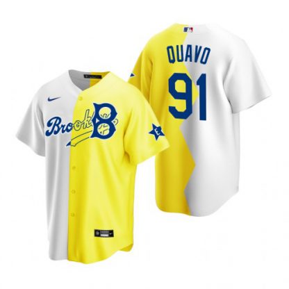 Los Angeles Los Angeles Dodgers #91 Quavo White Yellow Men's 2022 MLB All-Star Celebrity Softball Game Jersey