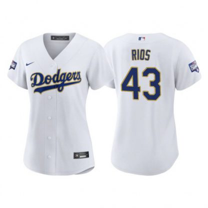 Los Angeles Los Angeles Dodgers #43 Edwin Rios Women's Nike 2021 Gold Program World Series Champions MLB Jersey Whtie