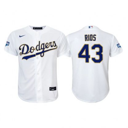 Los Angeles Los Angeles Dodgers #43 Edwin Rios Youth Nike 2021 Gold Program World Series Champions MLB Jersey Whtie