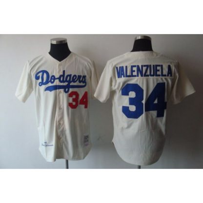 Mitchell and Ness Los Angeles Dodgers #34 Fernando Valenzuela Stitched Cream MLB Jersey