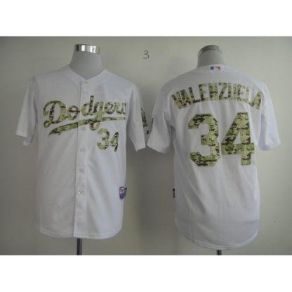 Los Angeles Dodgers #34 Fernando Valenzuela White USMC Cool Base Stitched MLB Jersey