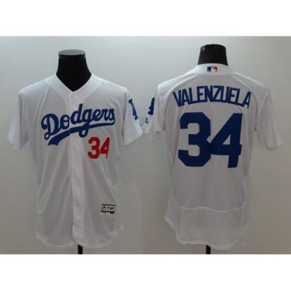 Los Angeles Dodgers #34 Fernando Valenzuela White Flexbase Authentic Collection Stitched MLB Jersey