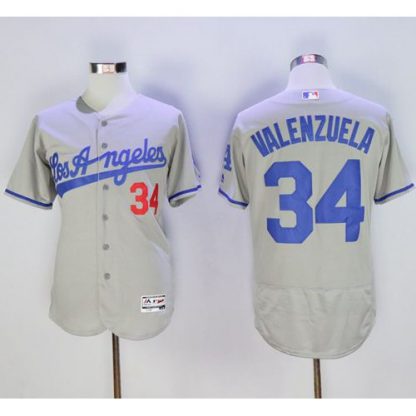 Los Angeles Dodgers #34 Fernando Valenzuela Grey Flexbase Authentic Collection Road Stitched MLB Jersey